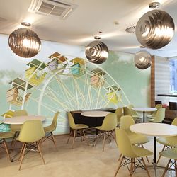 Pastel-color-ferris-wheel-photo-wall-mural-in-modern-cafe
