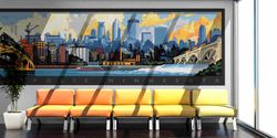 Illustrated-Minneapolis-skyline-mural-in-a-waiting-room
