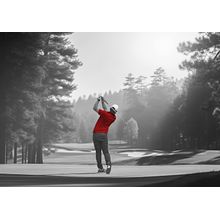 Golfer Hitting A Shot With Pop Of Red Wall Mural