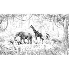 Animal Parade In Black And White Wall Mural