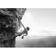 Rock Climbing Over Valley Black And White Mural