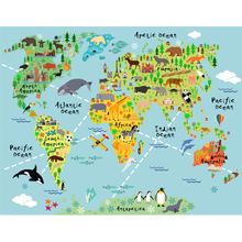 Kids Animal World Map Wall Mural