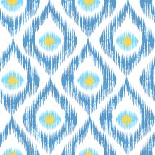 Blue and Gold Peacock Ikat Wallpaper