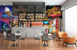 Coffee-shop-with-a-mural-of-a-variety-of-neon-signs