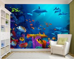 Underwater-reef-and-fish-mural-in-a-kids-room