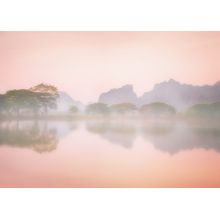 Amazing Watercolor Of Foggy Morning Landscape Wall Mural