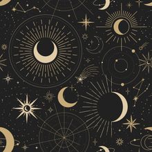 Sun, Constellations, Moons, And Stars Pattern Wallpaper