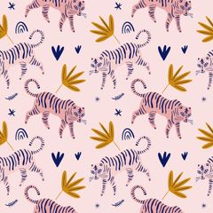 Cute Tiger Scandinavian Pattern Wallpaper