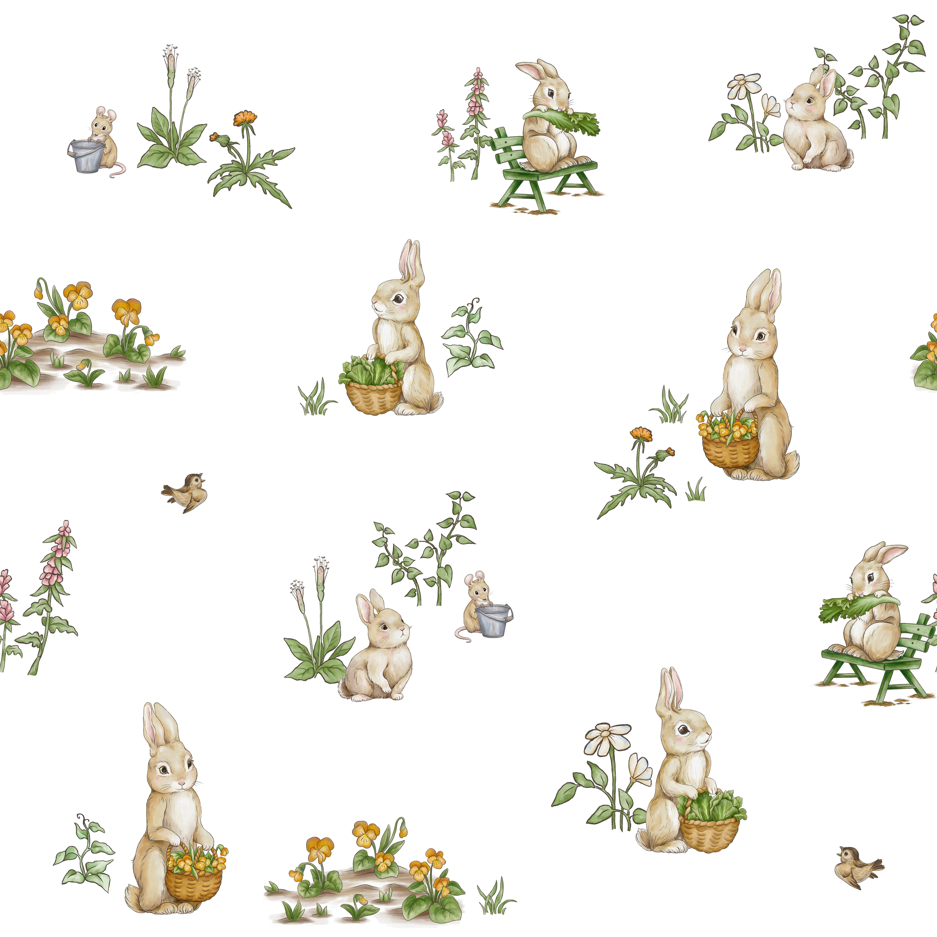 Rabbit Family Pattern Wallpaper - Murals Your Way