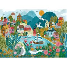 Colorful Coastal Village Wall Mural