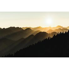 Sunset Sun Rays Over The Mountains Wall Mural