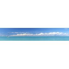 Panoramic View Of A Blue Seascape With Sailboat Wall Mural