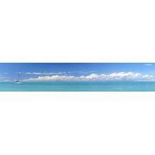 Panoramic View Of A Blue Seascape With Sailboat Wall Mural