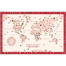 World Animals Map - Red Wall Mural