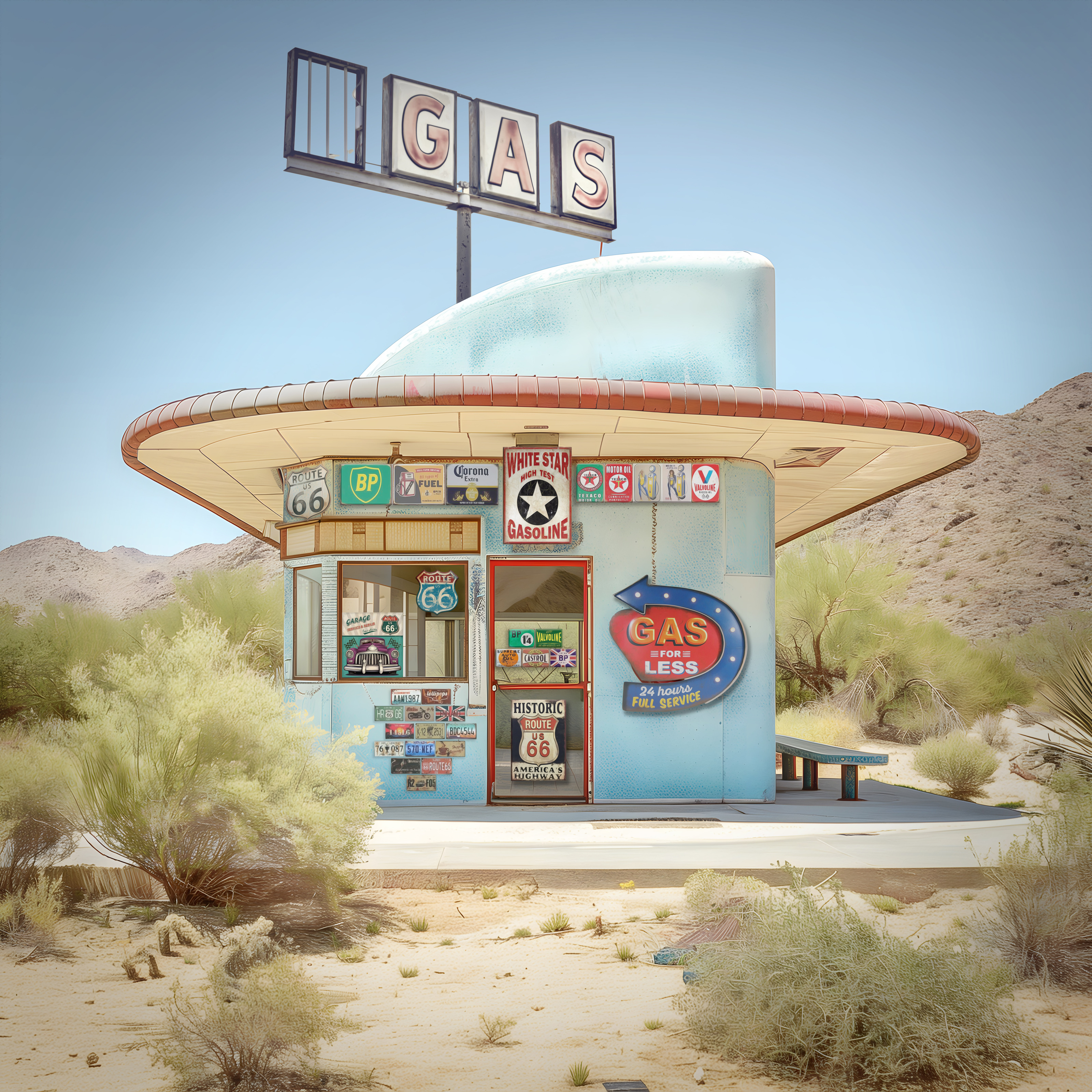 Vintage Beach Gas Station Wall Mural - Murals Your Way