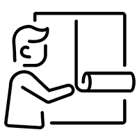 Icon of man installing mural panel on wall