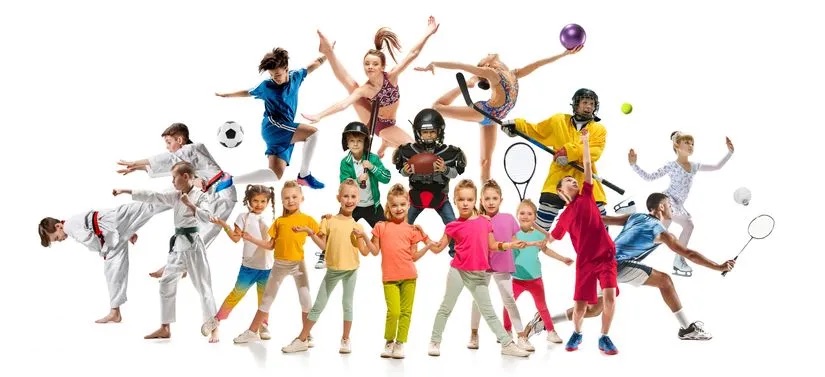 Collage of kids playing different sports