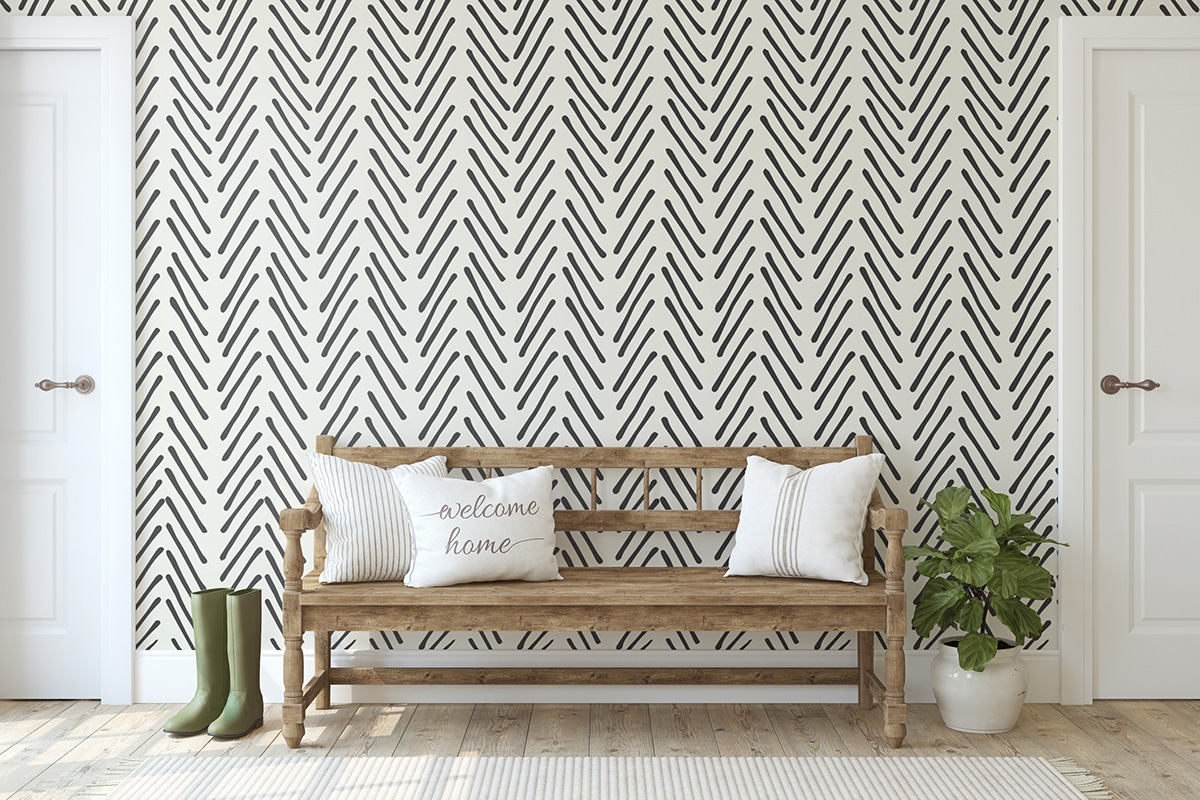 Stroke Herringbone Pattern Wallpaper in home entry