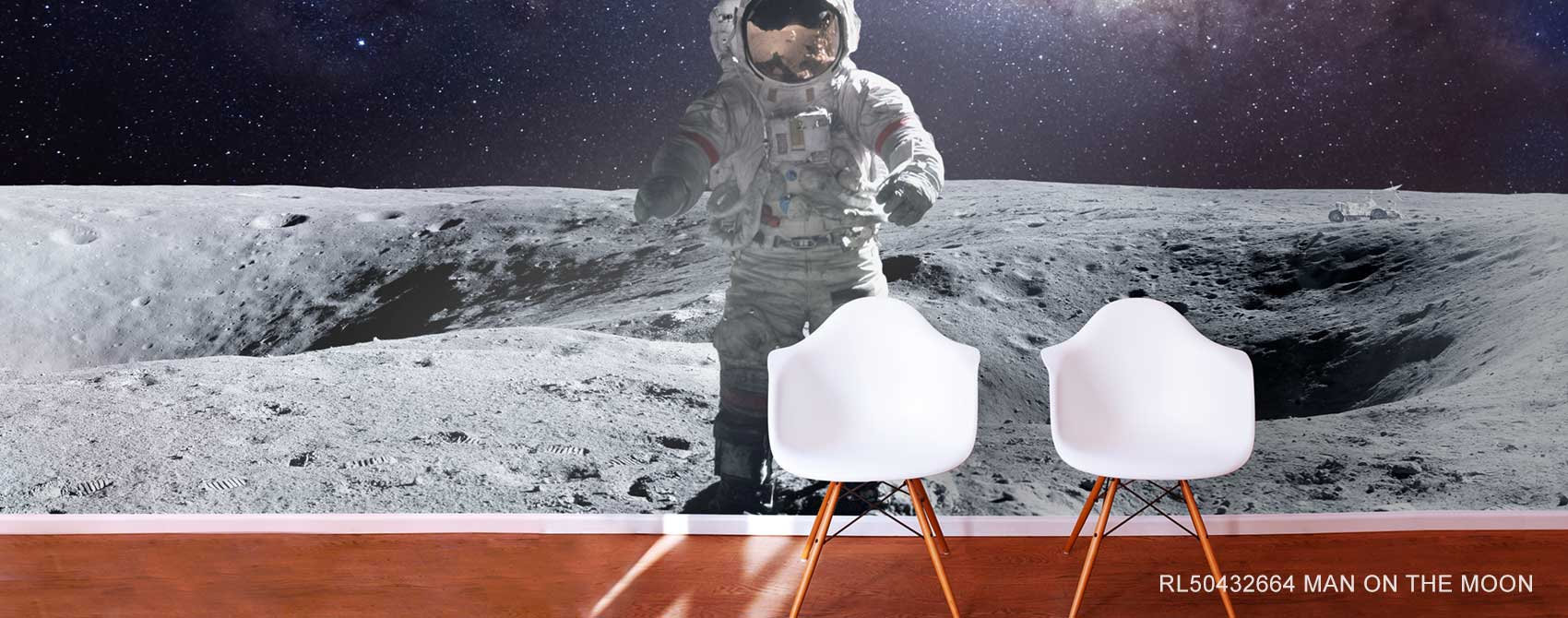 Astronaut Standing On The Moon With Earth In The Sky Wall Mural