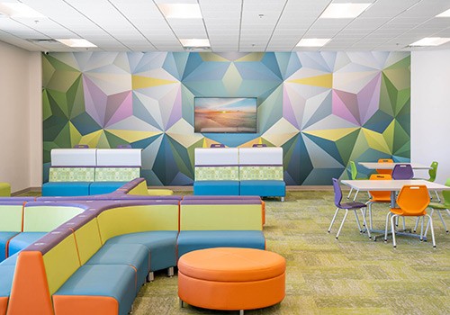 Colorful Triangle Geometric Wallpaper Mural in community space