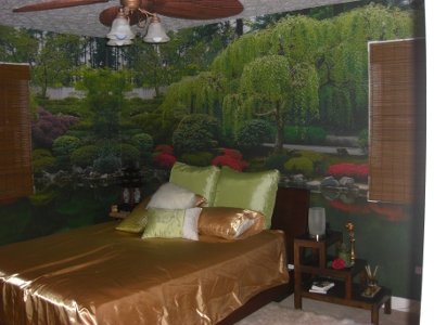 Strolling Pond Japanese Garden Wallpaper Mural in bedroom