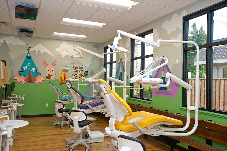 Custom kids pediatric dental camping wall murals