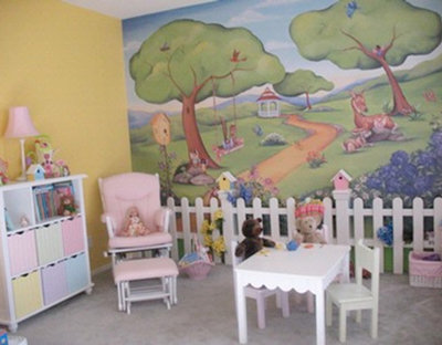 Illustrated Storybook Wall Mural In A Playroom