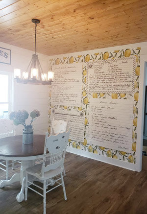 custom recipe cards wall mural in dining room