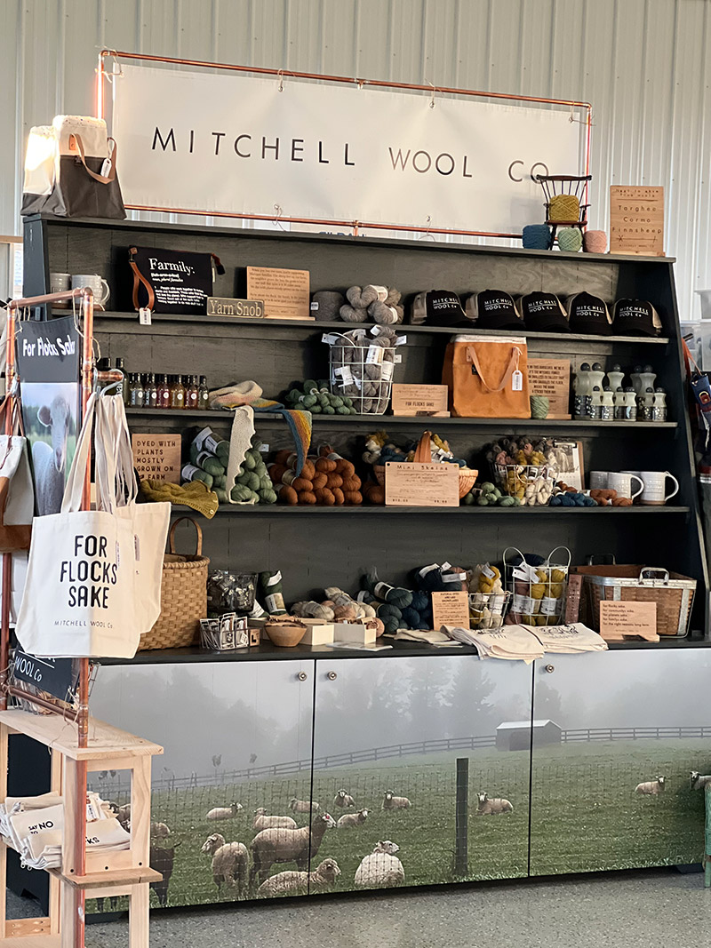custom sheep mural for a show booth display cabinet for Mitchell Wool Co.