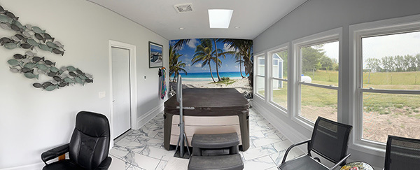 Beautiful Sandy Beach And Tropical View Wallpaper Mural in home behind hot tub