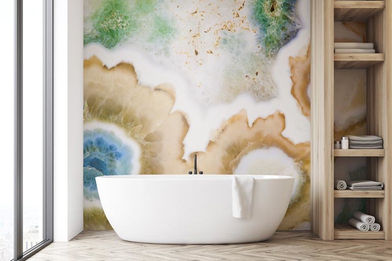 jasper galaxy wallpaper mural in a bathroom