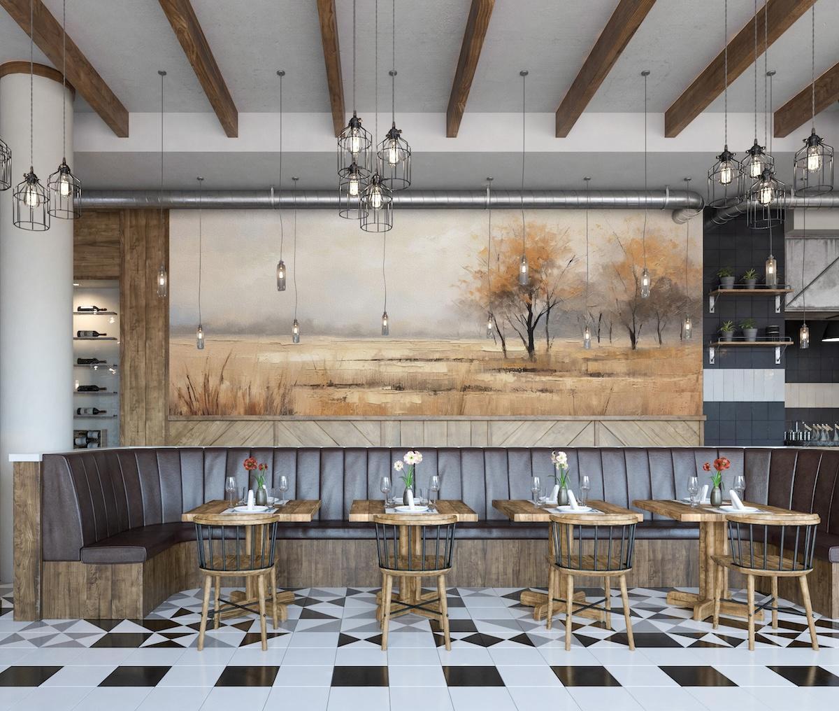 Vintage Abstract Landscape Wall Mural in restaurant