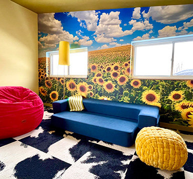 Field Of Blooming Sunflowers Wallpaper Mural in home