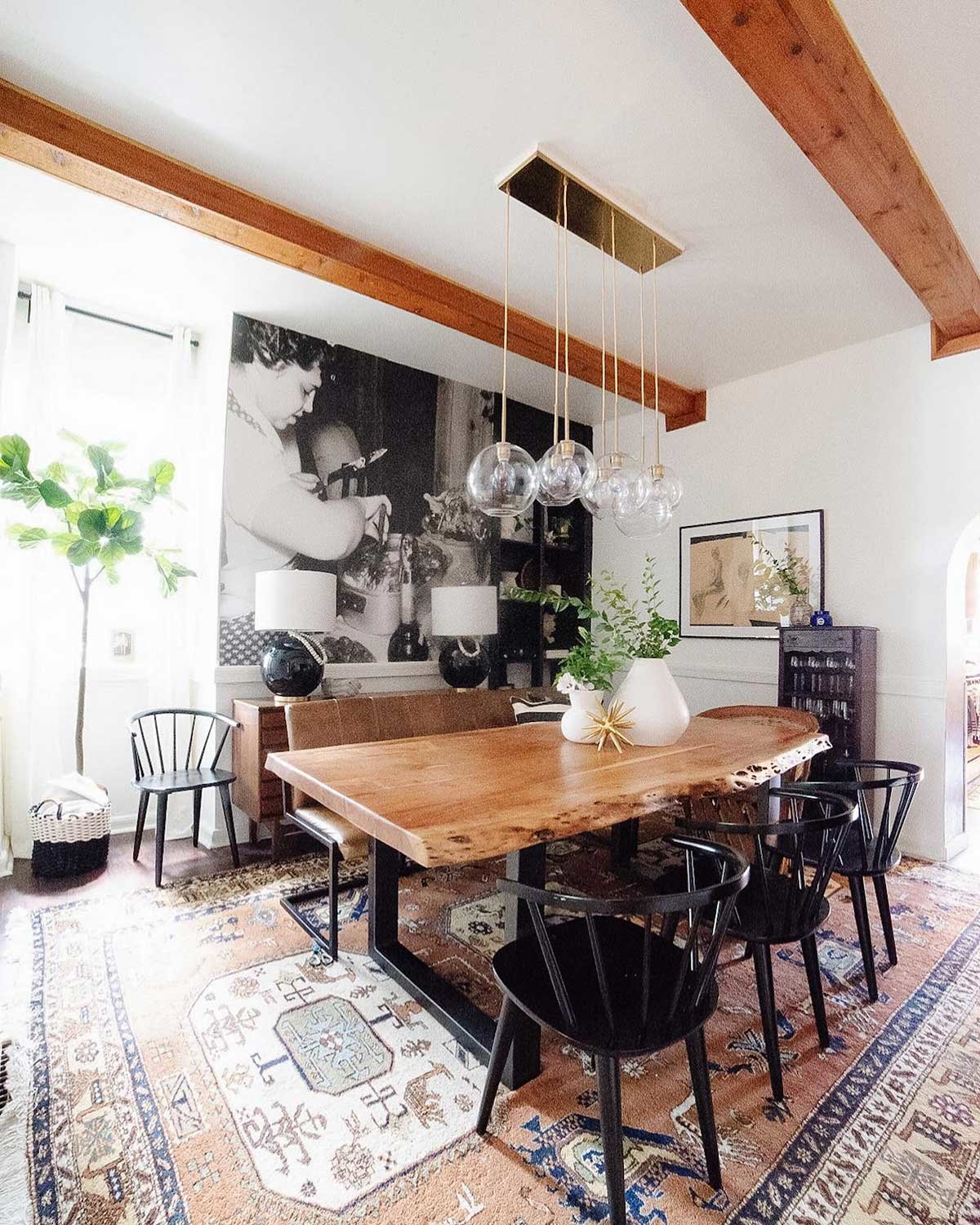 family photo wallpaper mural in dining room