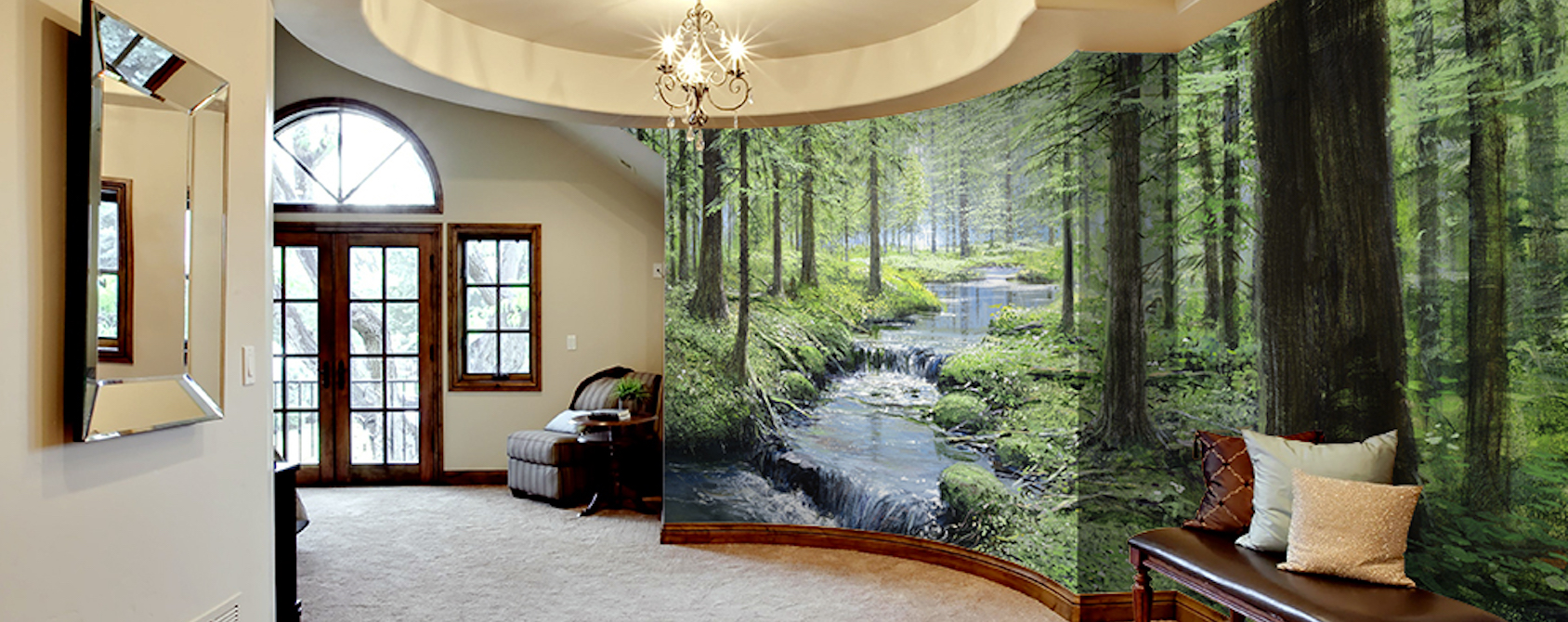 Spring Serenity Forest Stream Painting Wall Mural in Senior Living Hallway