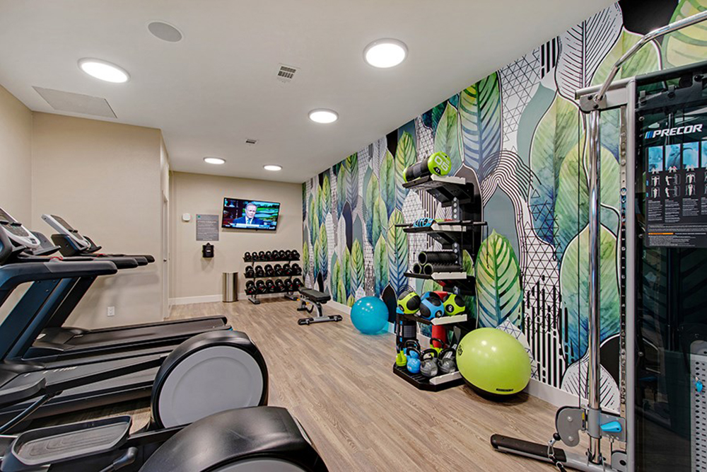 Custom Leaf Pattern Wallpaper Mural in Fitness Room