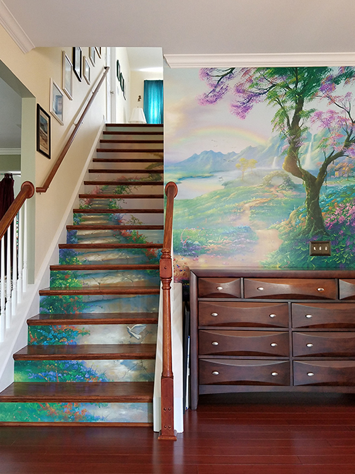 Earthly delight tree landscape wall mural stairway