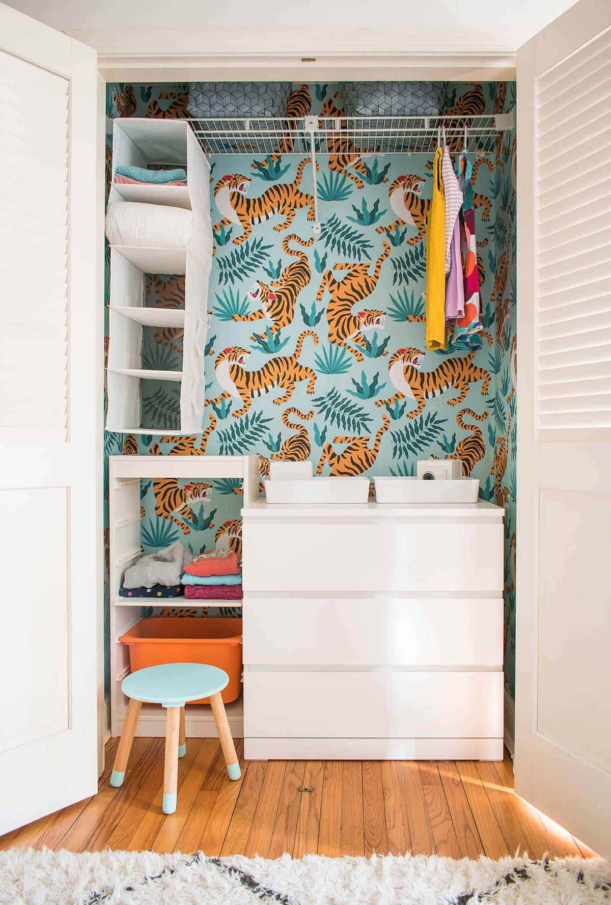 Crouching Tiger Pattern Wallpaper in closet