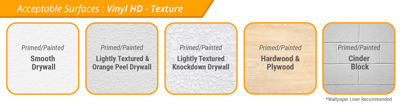 A visual guide showing which wall surfaces are best for Vinyl HD - Texture