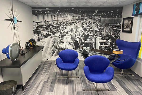 custom black and white photo wall mural in office