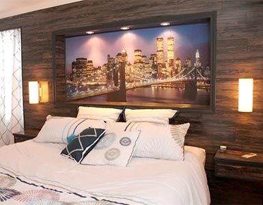 Manhattan Lights Mural Wallpaper in bedroom