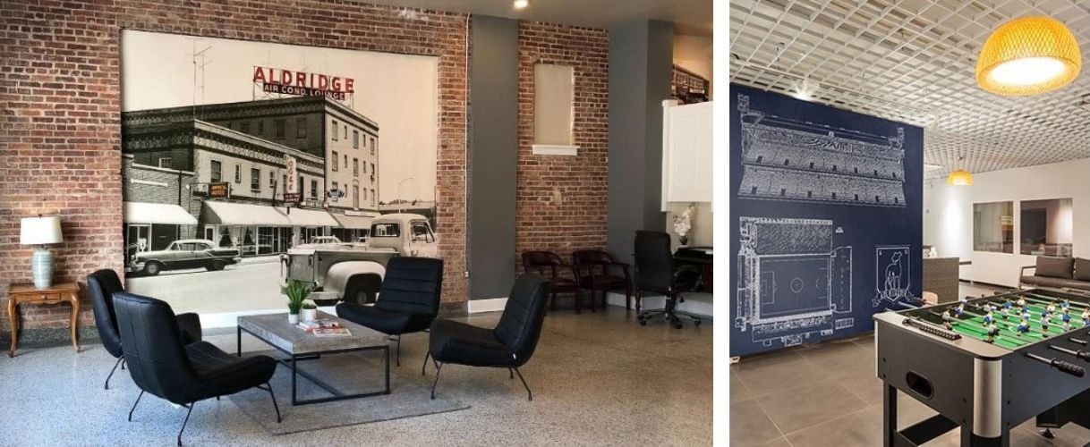 Two examples of custom images in an office