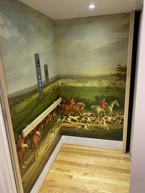 Hunting party vintage landscape painting wall mural inside elevator