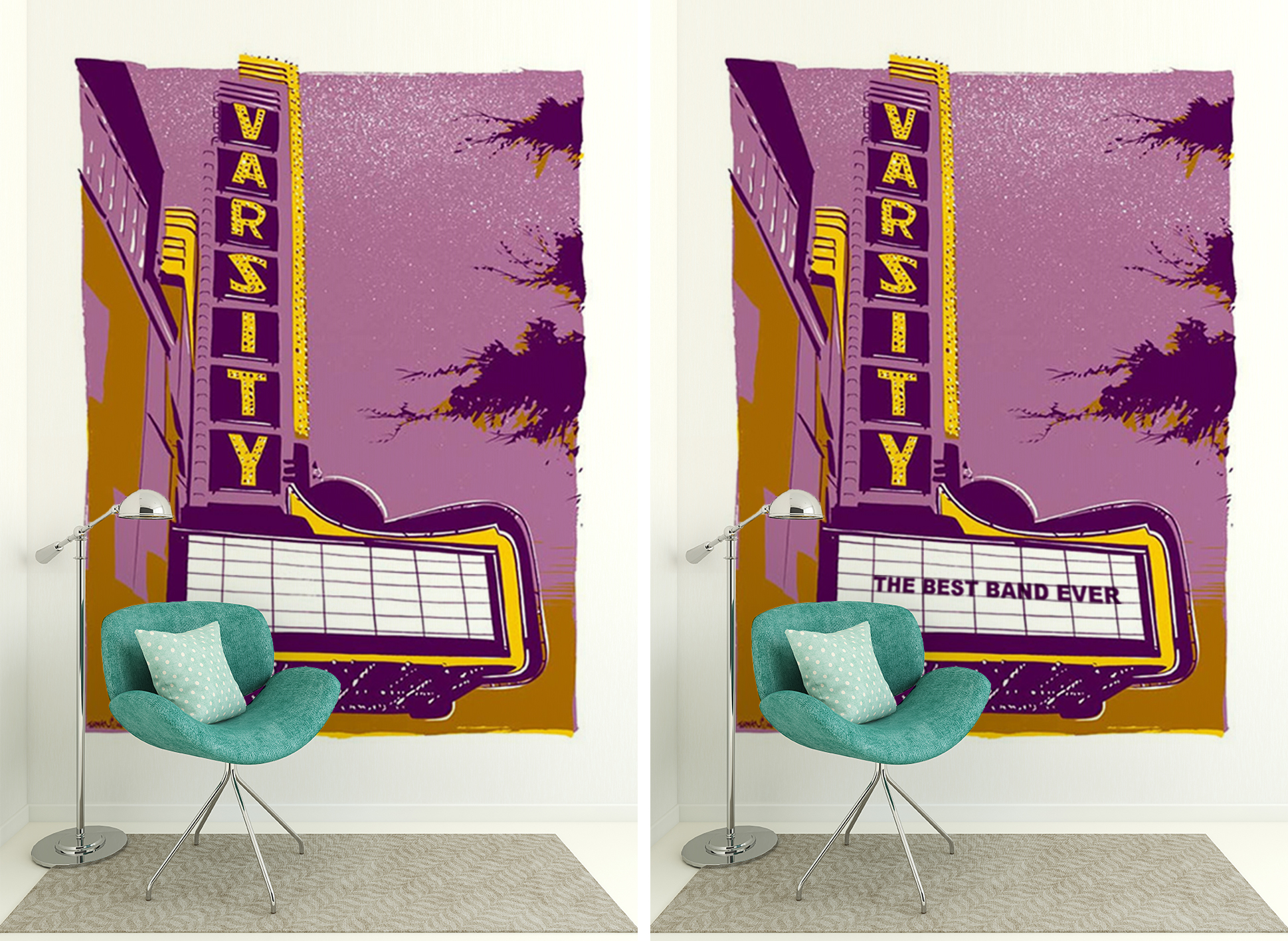 Before And After Example Of Adding A Message To  Wall Mural