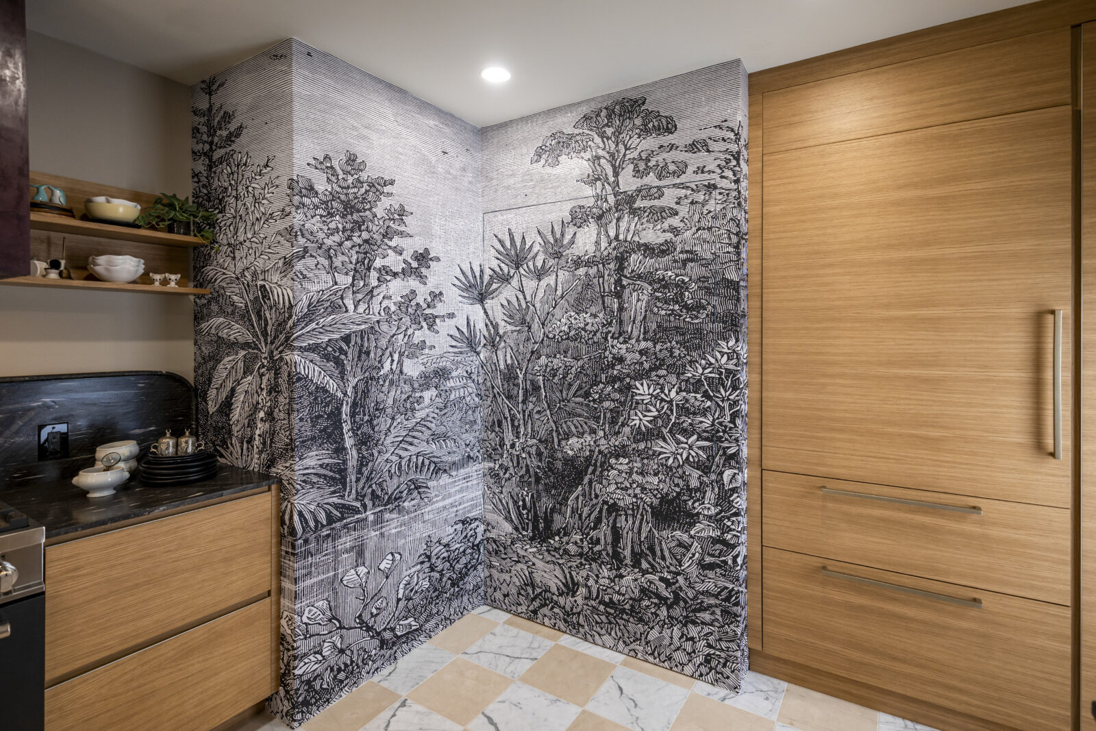 Wall mural in corner of kitchen