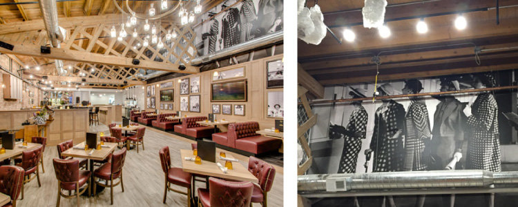 Two pictures of Black And White Murals Installed In A Restaurant