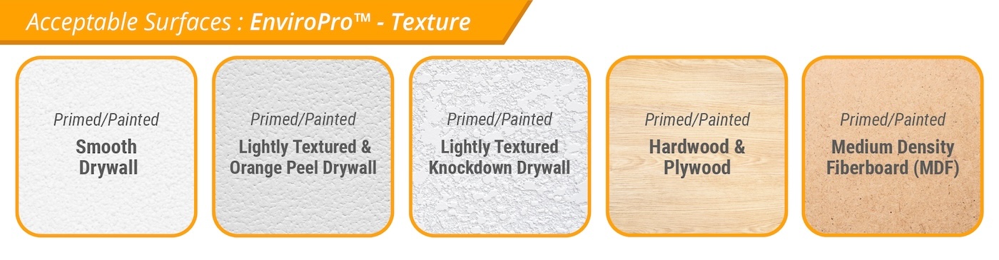 Showing swatches of the different types of wall surfaces that are best for EnviroPro - Texture
