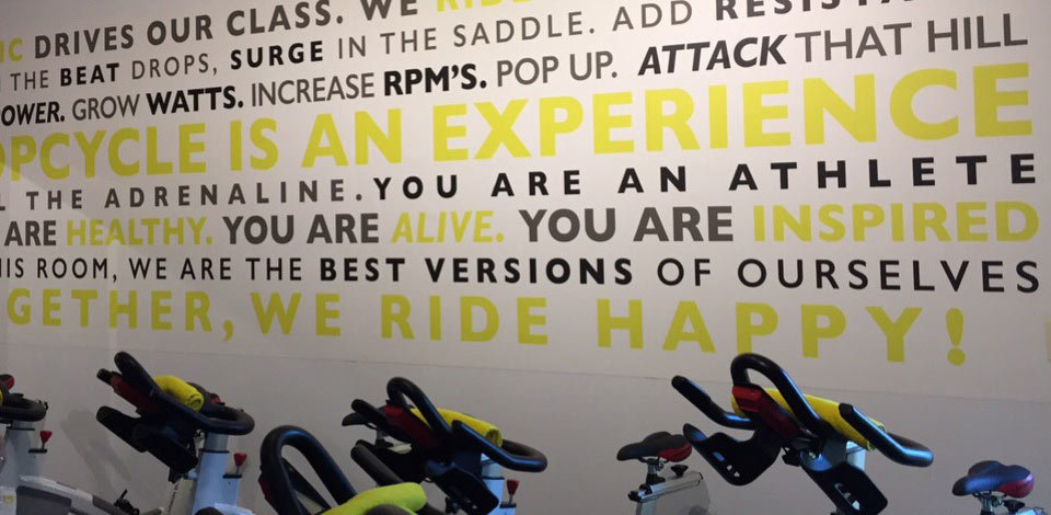 Inspirational Word Cloud Wall Mural In Bike Exercise Room