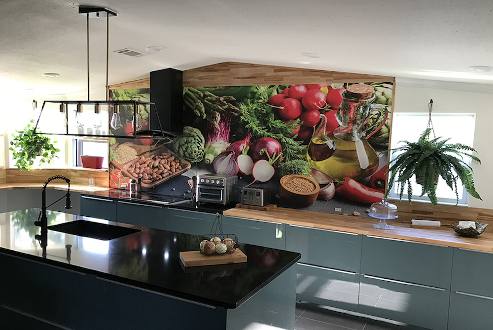 Produce vegetables wall mural in kitchen