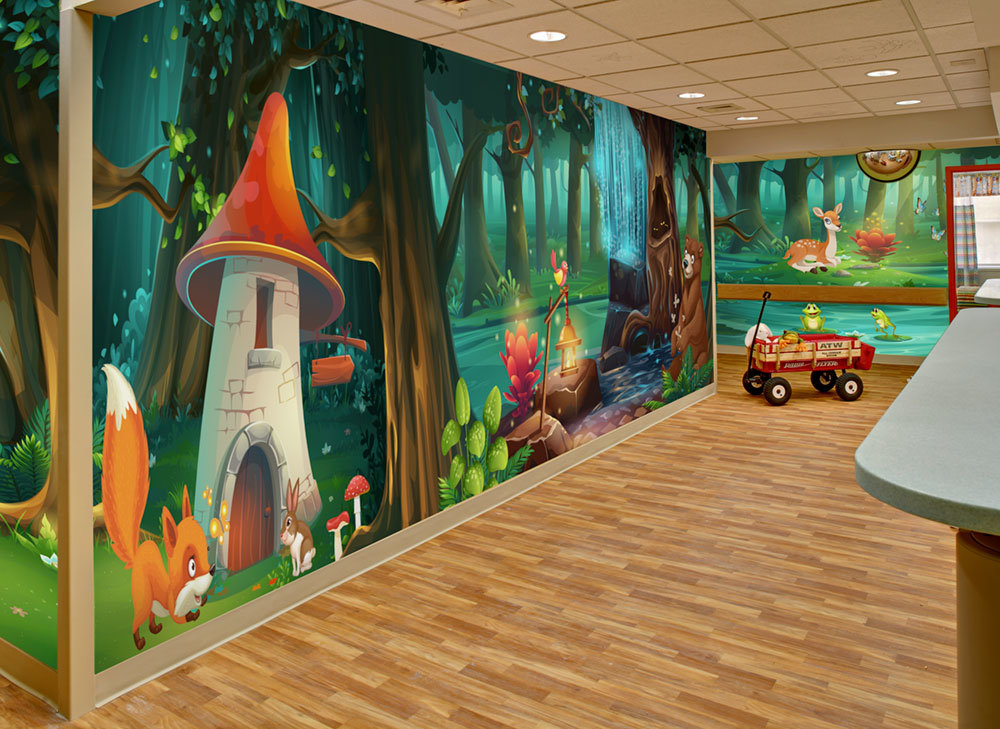 Photo of Enchanted Forest Mural Installed In A Hospital Hallway